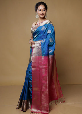 Blue Kanjivaram Silk Saree With Blouse Piece