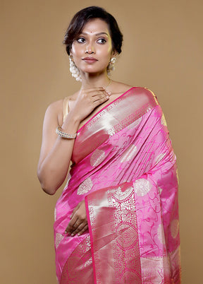 Pink Kanjivaram Silk Saree With Blouse Piece