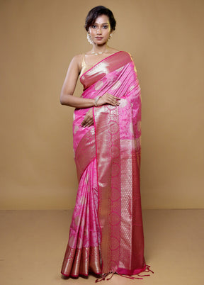 Pink Kanjivaram Silk Saree With Blouse Piece