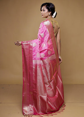 Pink Kanjivaram Silk Saree With Blouse Piece