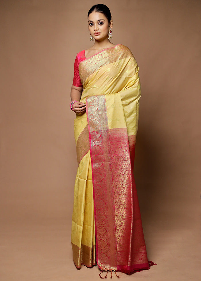 Cream Kanjivaram Silk Saree With Blouse Piece