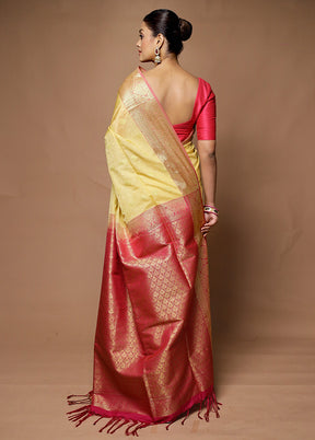 Cream Kanjivaram Silk Saree With Blouse Piece