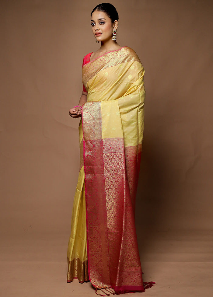 Cream Kanjivaram Silk Saree With Blouse Piece