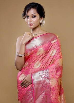 Pink Kanjivaram Silk Saree With Blouse Piece