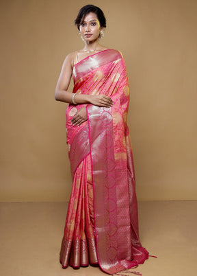 Pink Kanjivaram Silk Saree With Blouse Piece