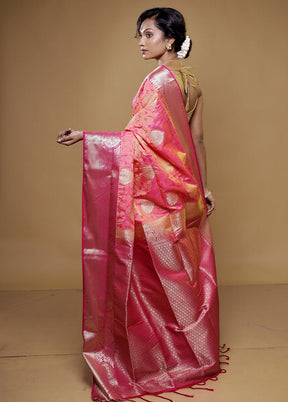 Pink Kanjivaram Silk Saree With Blouse Piece