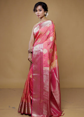 Pink Kanjivaram Silk Saree With Blouse Piece