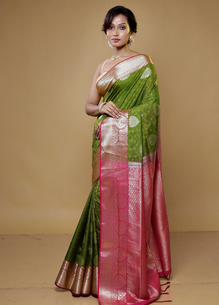 Green Kanjivaram Silk Saree With Blouse Piece