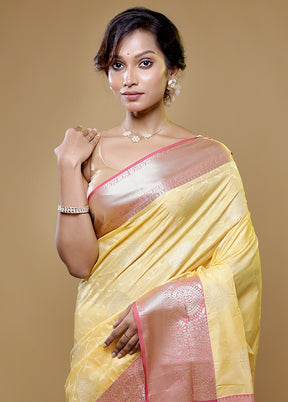 yellow Kanjivaram Silk Saree With Blouse Piece