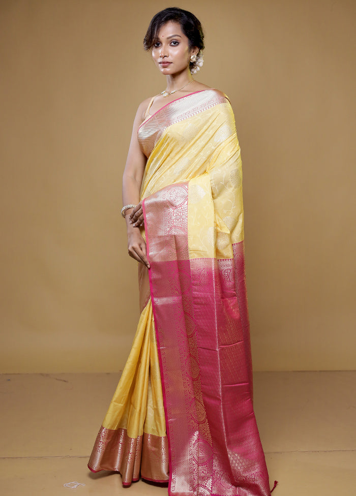 yellow Kanjivaram Silk Saree With Blouse Piece