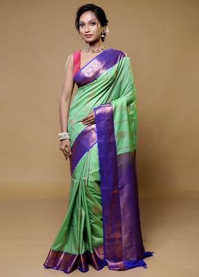 Green Kanjivaram Silk Saree With Blouse Piece