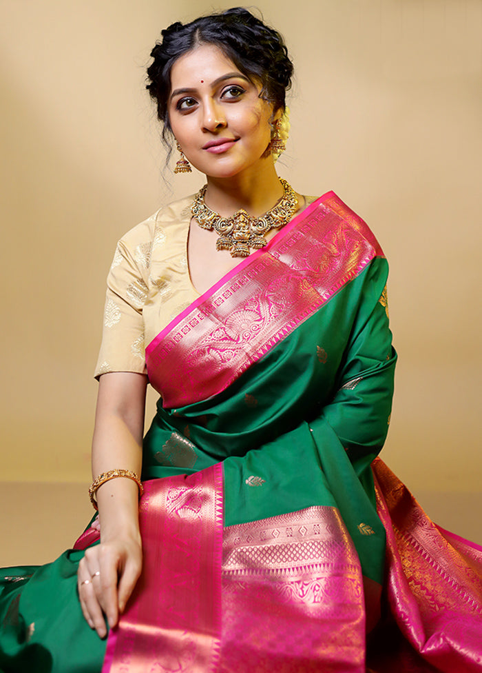 Green Kanjivaram Silk Saree With Blouse Piece