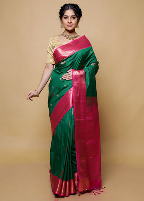 Green Kanjivaram Silk Saree With Blouse Piece