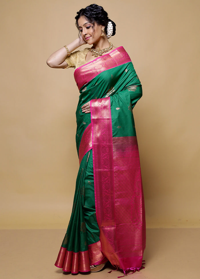 Green Kanjivaram Silk Saree With Blouse Piece