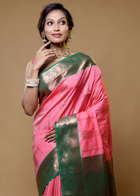 Pink Kanjivaram Silk Saree With Blouse Piece