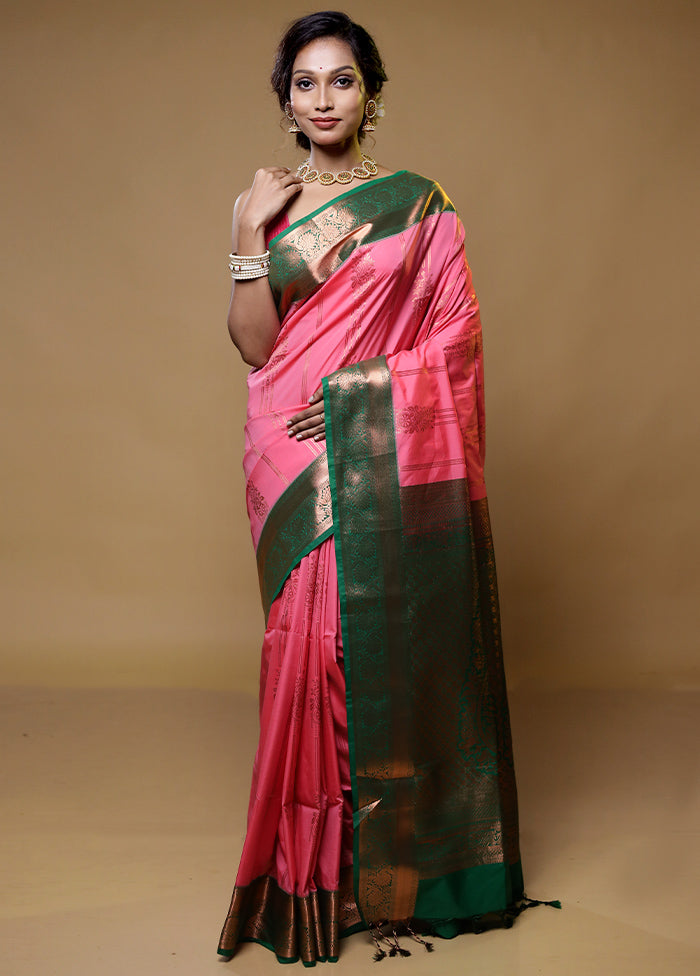 Pink Kanjivaram Silk Saree With Blouse Piece