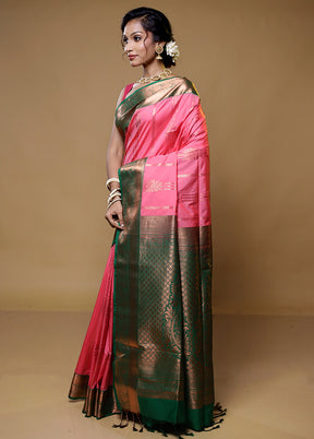 Pink Kanjivaram Silk Saree With Blouse Piece