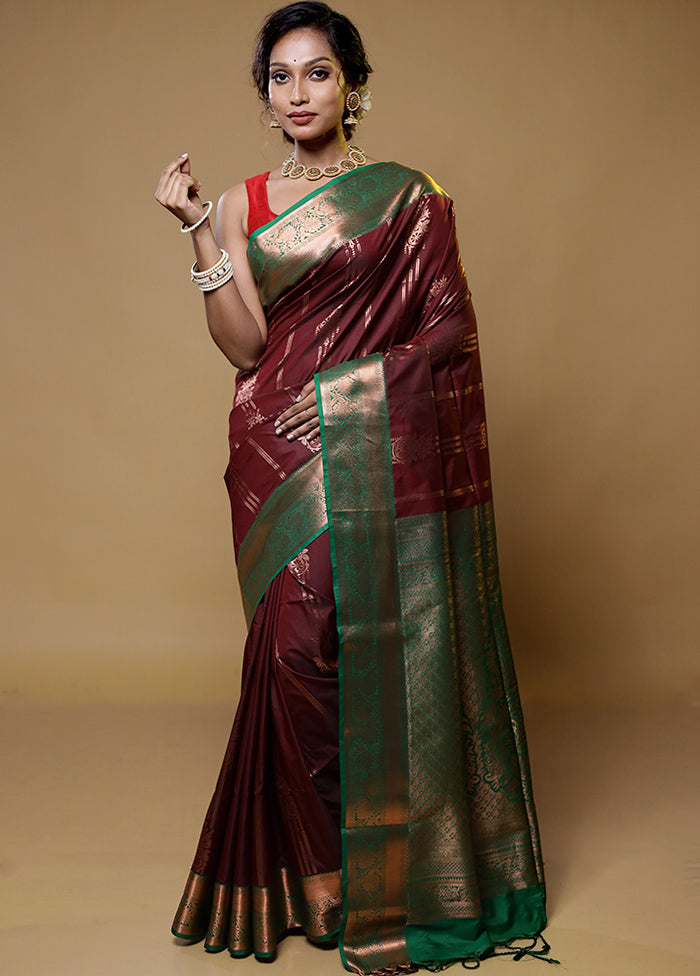 Maroon Kanjivaram Silk Saree With Blouse Piece