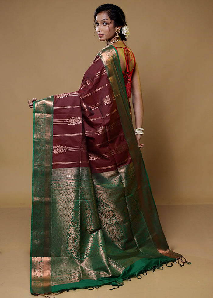 Maroon Kanjivaram Silk Saree With Blouse Piece