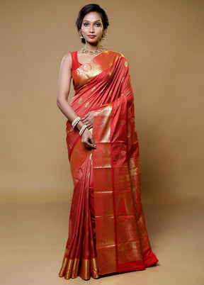 Pink Kanjivaram Silk Saree With Blouse Piece