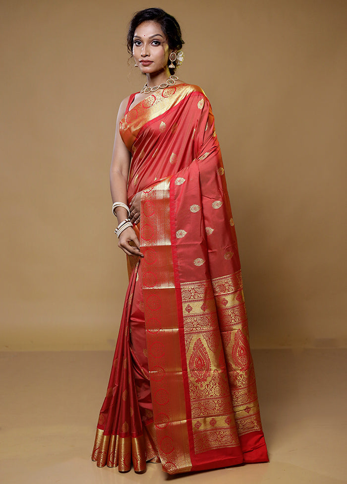 Pink Kanjivaram Silk Saree With Blouse Piece