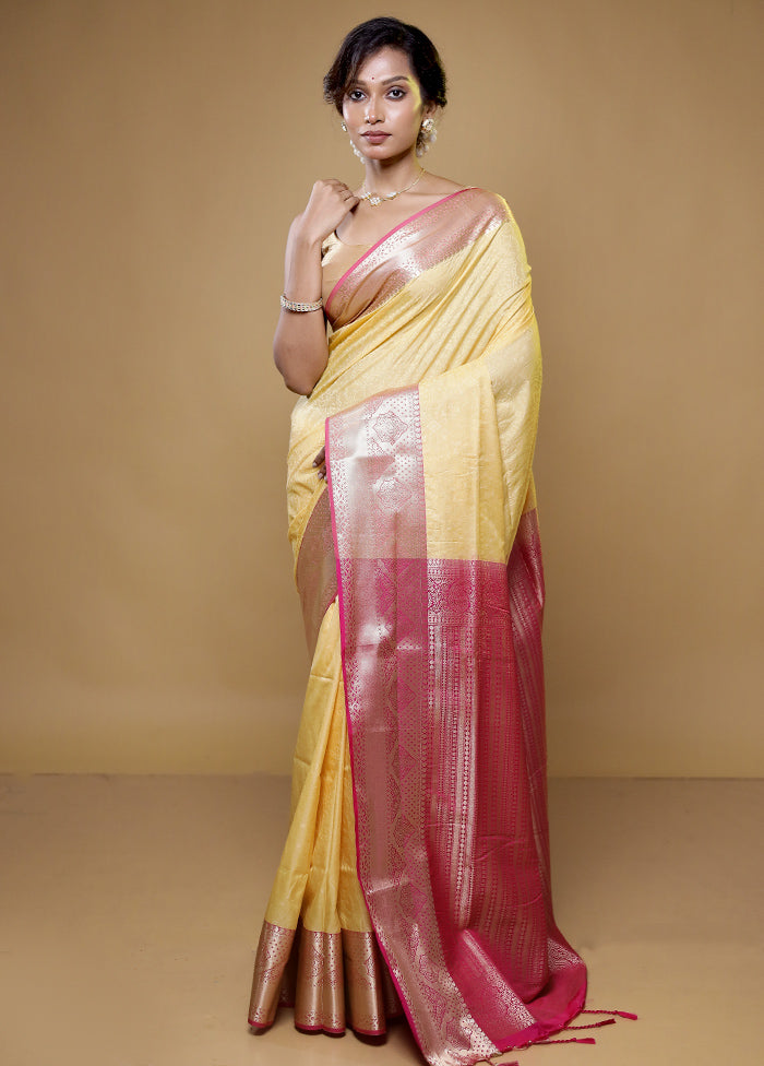 Cream Kanjivaram Silk Saree With Blouse Piece