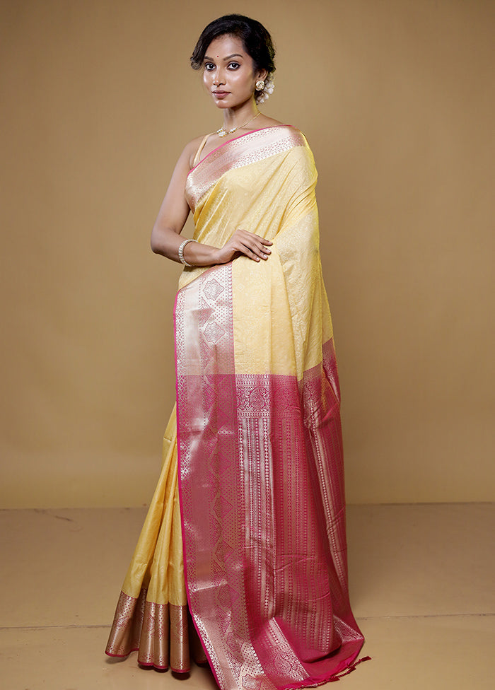 Cream Kanjivaram Silk Saree With Blouse Piece