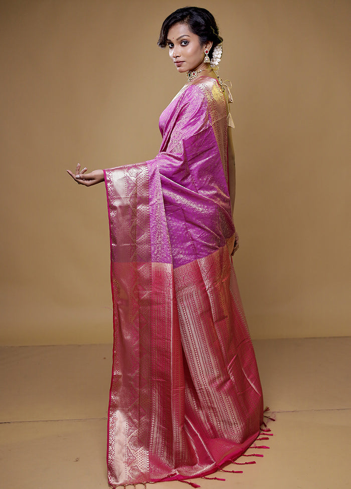 Purple Kanjivaram Silk Saree With Blouse Piece