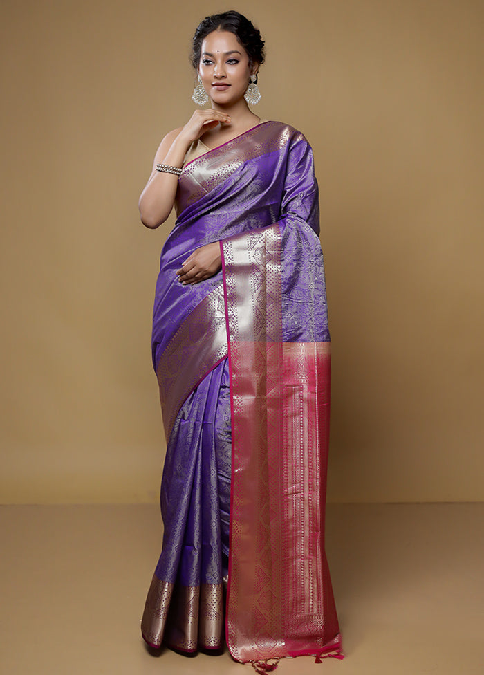 Blue Kanjivaram Silk Saree With Blouse Piece