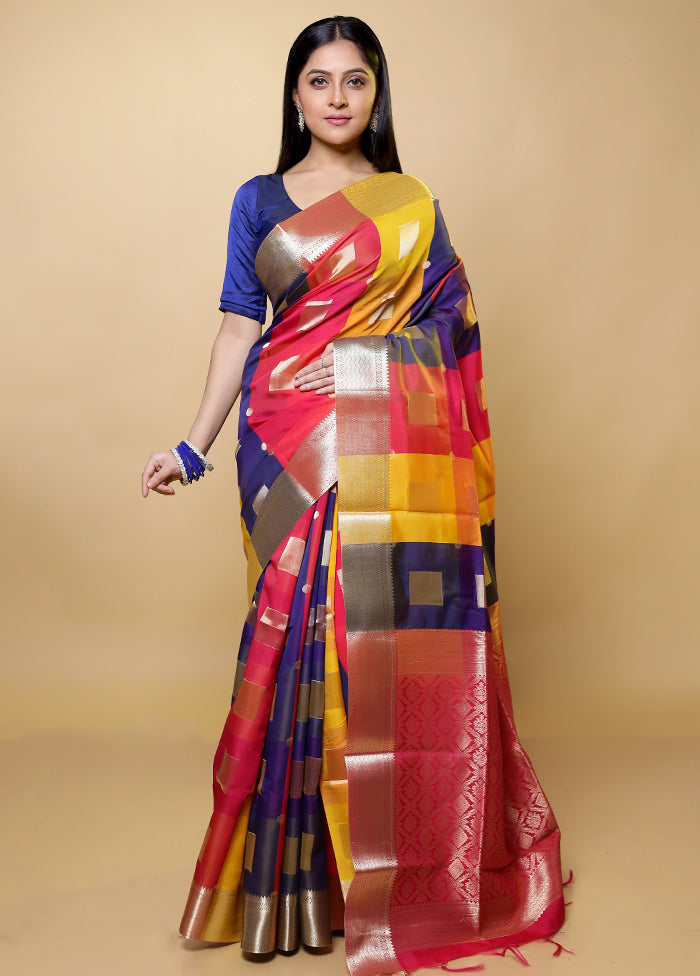 Multicolor Kanjivaram Silk Saree With Blouse Piece