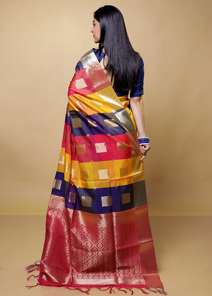 Multicolor Kanjivaram Silk Saree With Blouse Piece