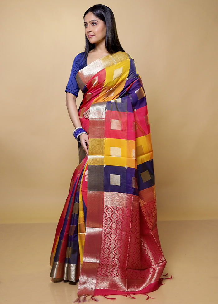 Multicolor Kanjivaram Silk Saree With Blouse Piece