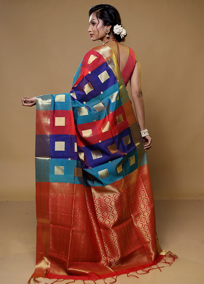 Multicolor Kanjivaram Silk Saree With Blouse Piece