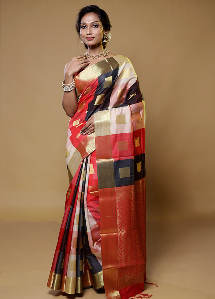 Multicolor Kanjivaram Silk Saree With Blouse Piece