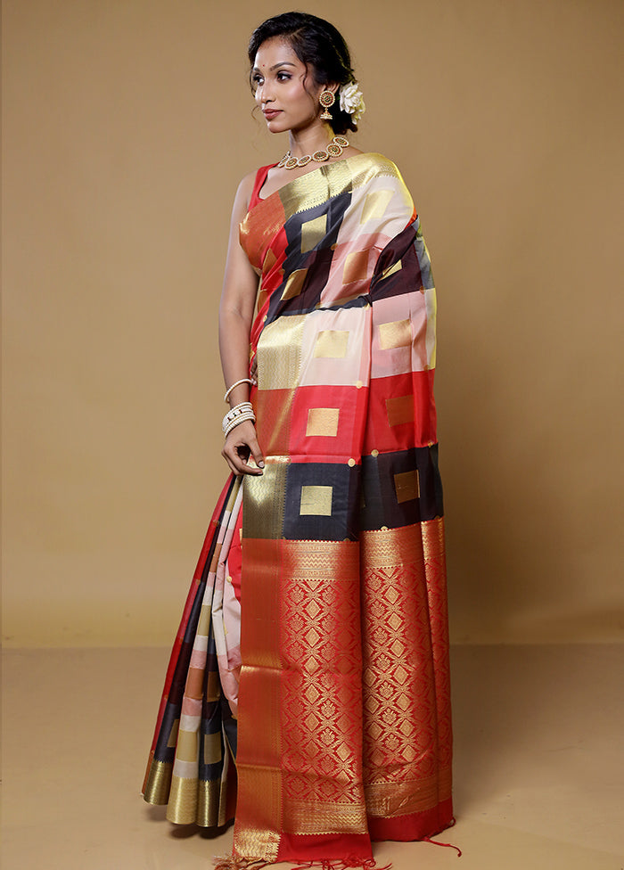 Multicolor Kanjivaram Silk Saree With Blouse Piece