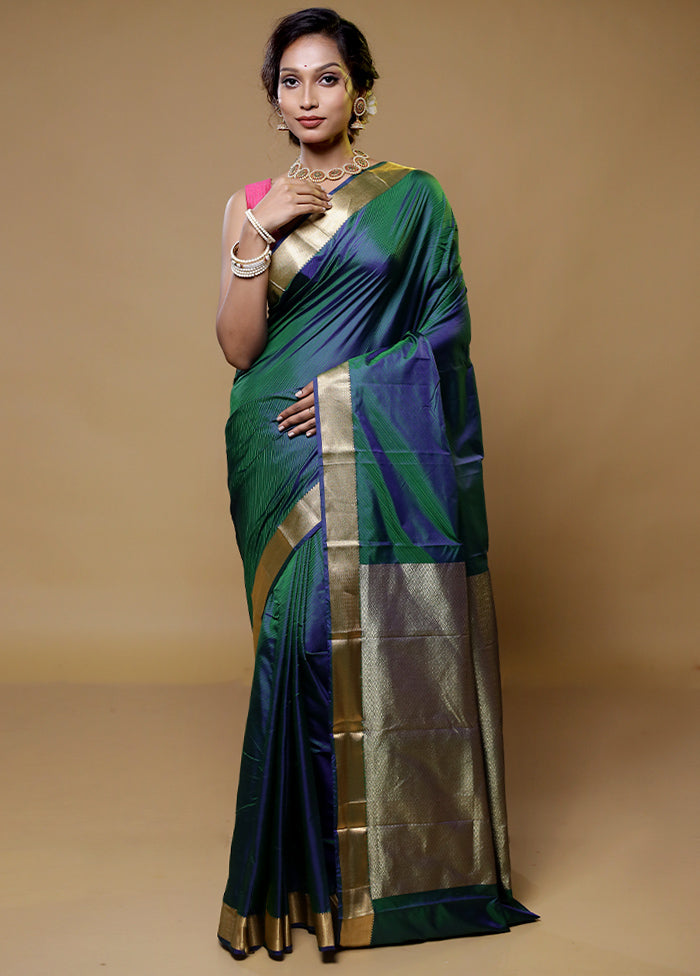 Green Kanjivaram Silk Saree With Blouse Piece