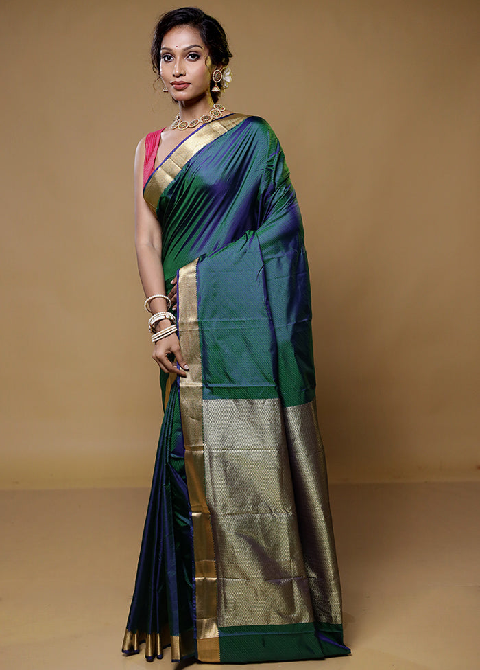 Green Kanjivaram Silk Saree With Blouse Piece