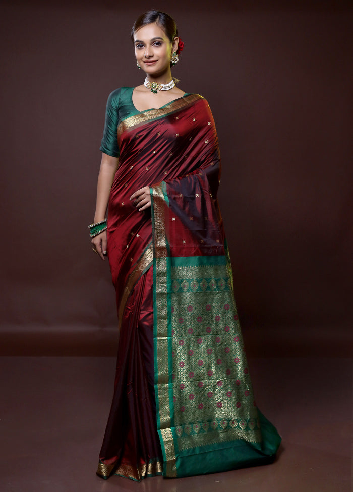 Maroon Kanjivaram Silk Saree With Blouse Piece