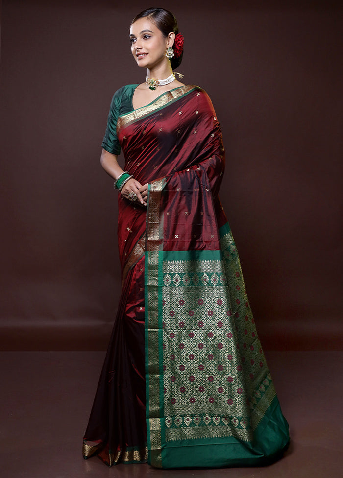 Maroon Kanjivaram Silk Saree With Blouse Piece