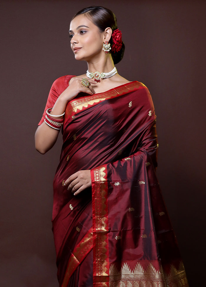 Maroon Kanjivaram Silk Saree With Blouse Piece