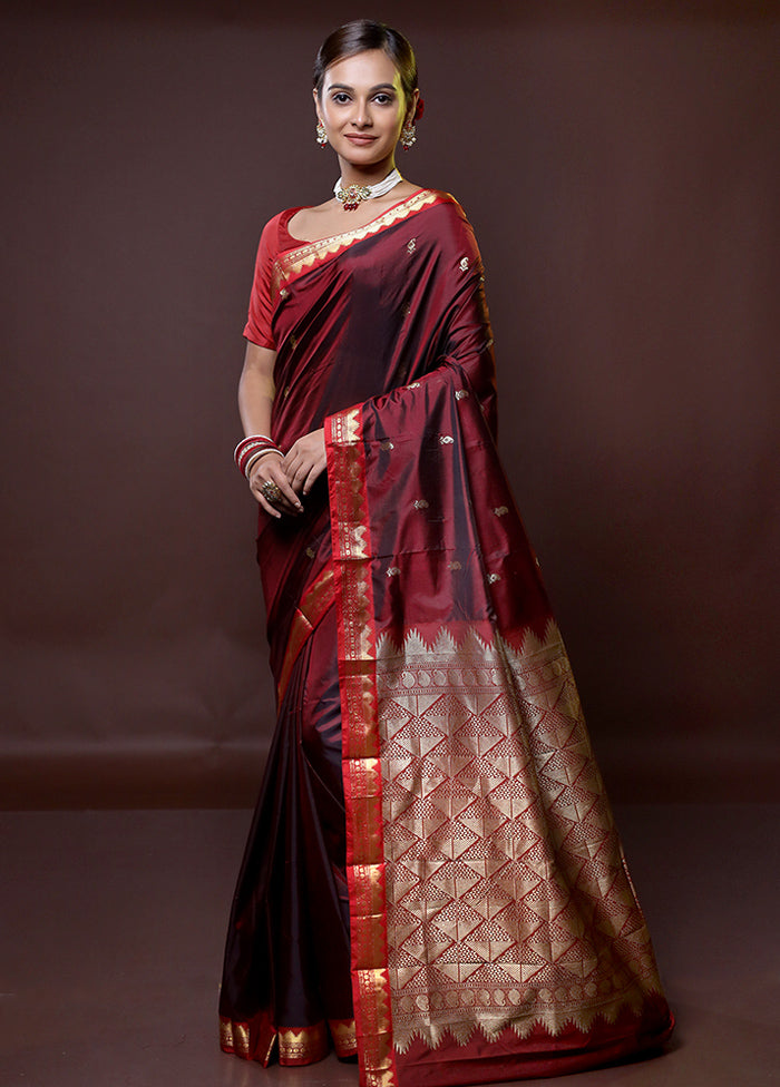 Maroon Kanjivaram Silk Saree With Blouse Piece