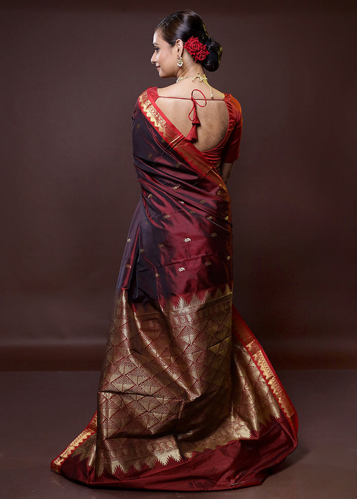 Maroon Kanjivaram Silk Saree With Blouse Piece