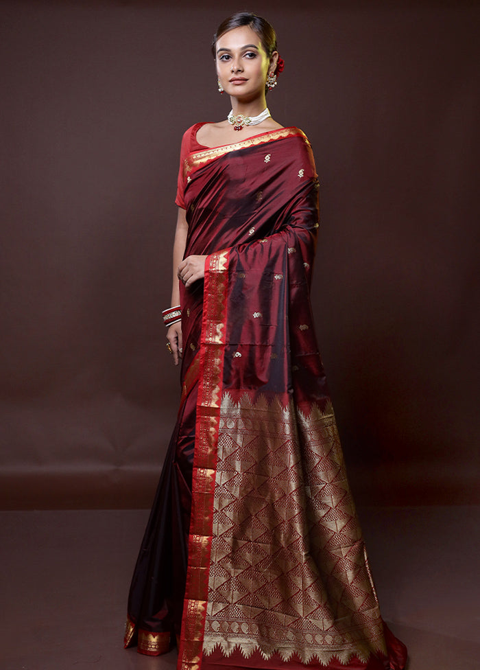 Maroon Kanjivaram Silk Saree With Blouse Piece