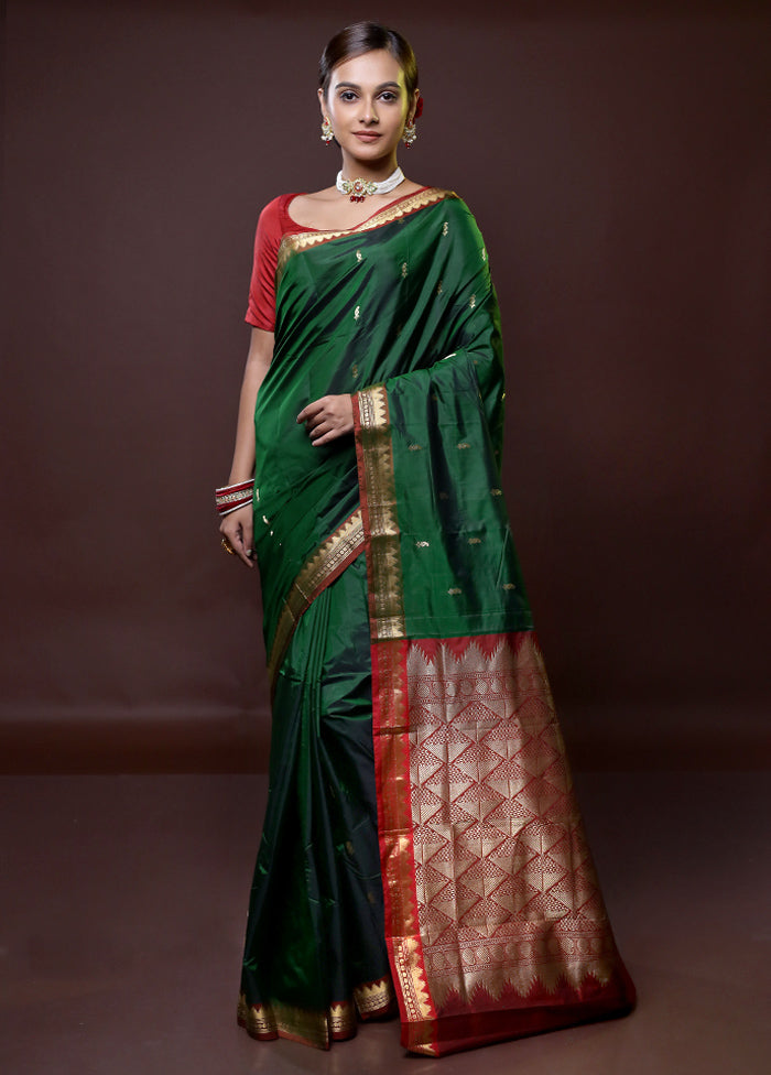 Green Kanjivaram Silk Saree With Blouse Piece