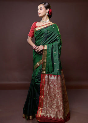 Green Kanjivaram Silk Saree With Blouse Piece