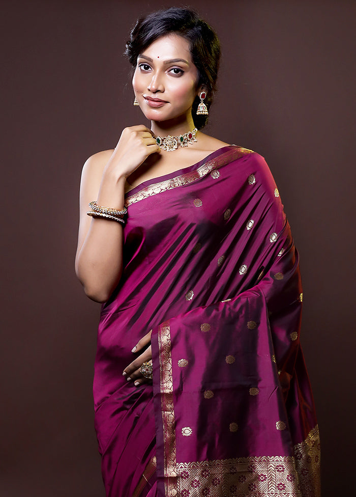 Purple Kanjivaram Silk Saree With Blouse Piece