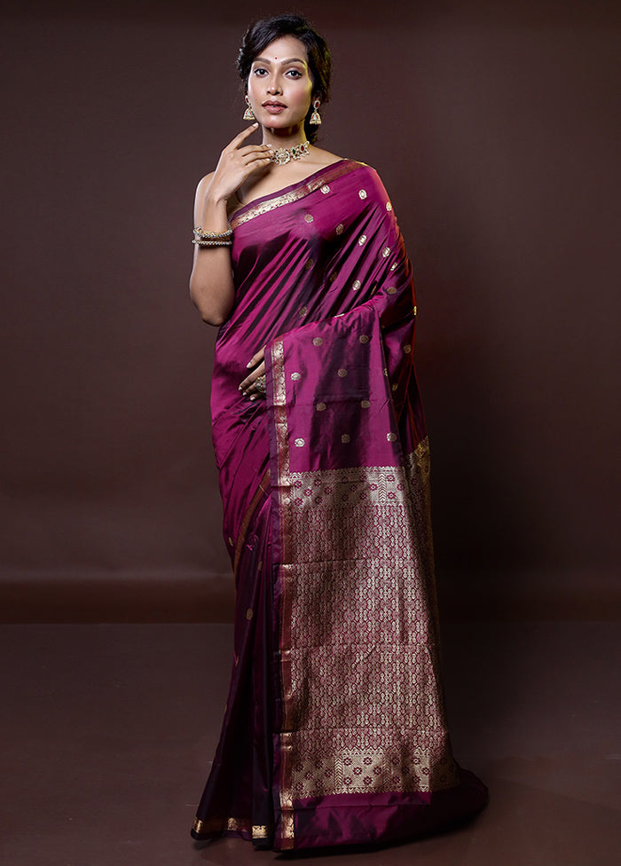 Purple Kanjivaram Silk Saree With Blouse Piece