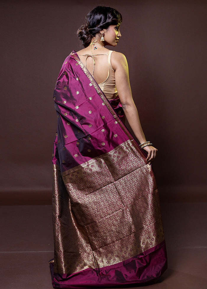 Purple Kanjivaram Silk Saree With Blouse Piece