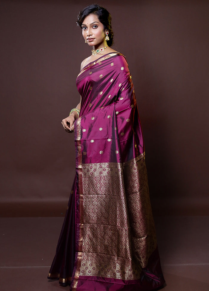 Purple Kanjivaram Silk Saree With Blouse Piece