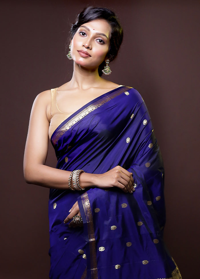 Blue Kanjivaram Silk Saree With Blouse Piece